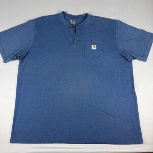 Carhartt Mens 3XL Tall Blue Short Sleeve Henley Pocket T Shirt Original Fit